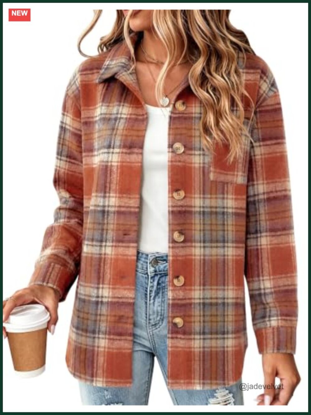 Women's Flannel Shacket Jacket Plaid Button Down Long Sleeve Casual